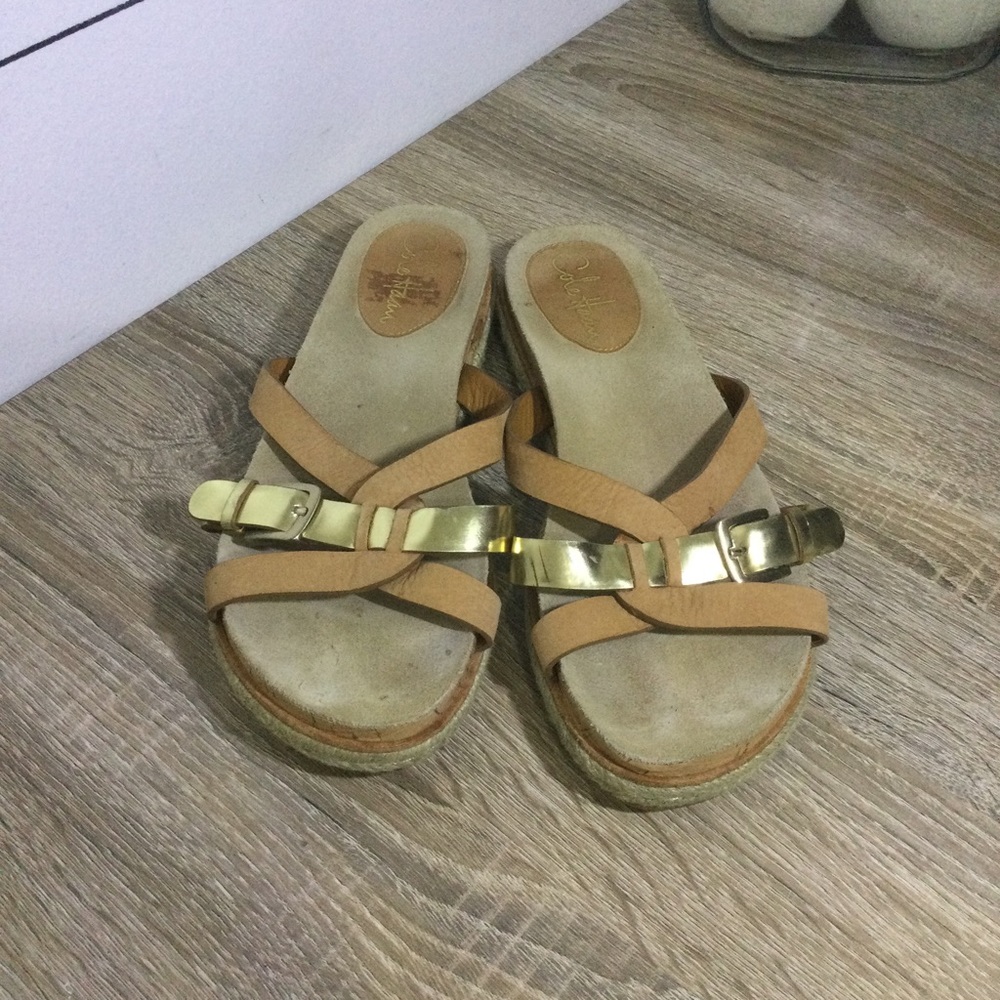Cole Haan espadrille sandals Womens size 7 Tan and Gold